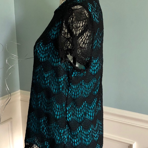 LOFT teal top with black lace overlay - Picture 2 of 5